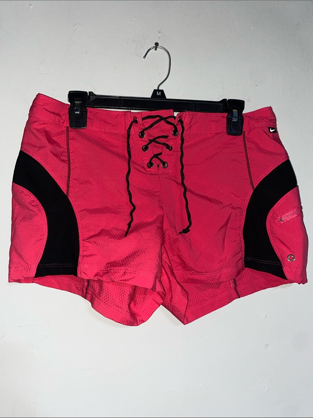 Nike Hot Pink and Black Lace-Up Sport Shorts